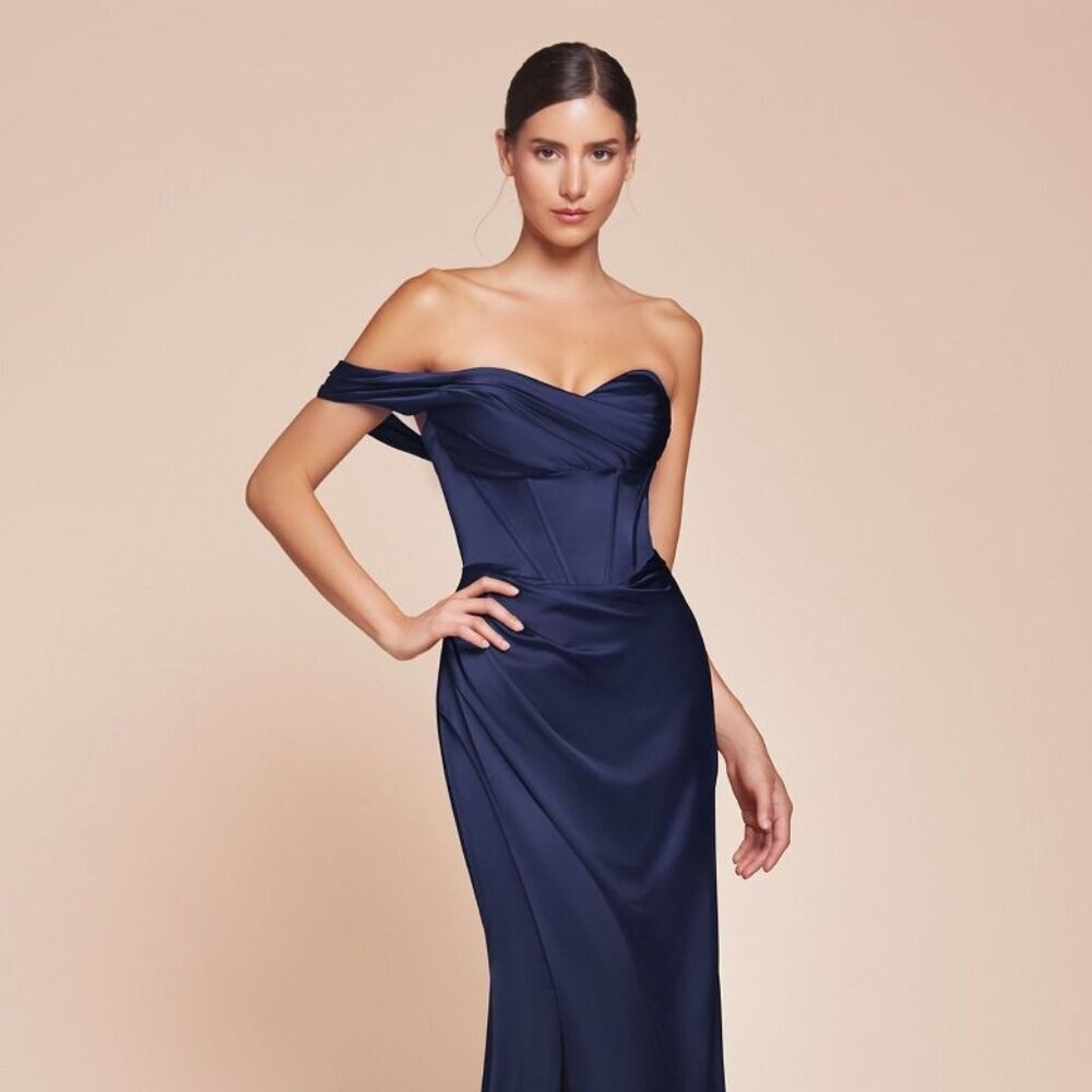 NEW FORMAL SHEATH SATIN DRESS W/ SWEETHEART NECK & STRUCTURED BODICE CD 7448